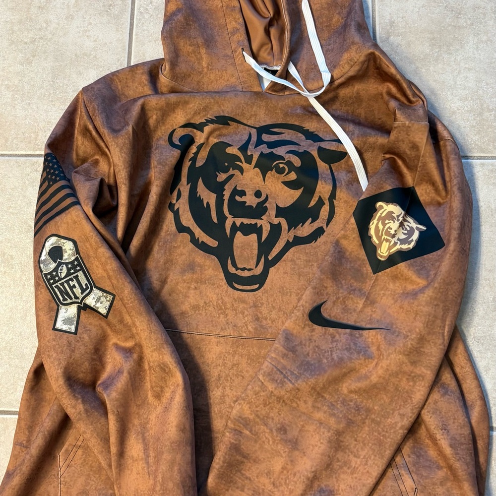 New Nike Chicago Bears Brown Hoodie with Salute to Service flag on sleeve